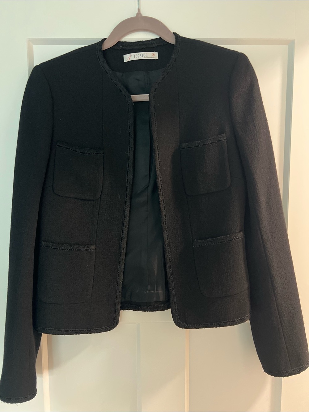 Christopher & Banks Black Collarless Tweed Jacket